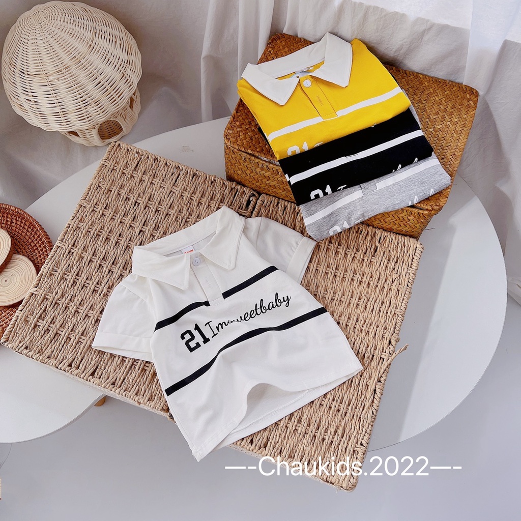 Áo polo bé trai chất cotton mềm mát, áo có cổ chất cotton họa tiết số 21 cho bé