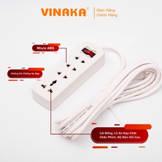 Ổ cắm điện 4 lỗ 3 chấu VINAKA chịu tải 2500W công tắc bật tắt cao cấp E4T