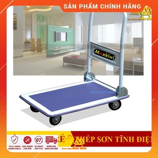 [BH 12TH - Clip thật] Xe Đẩy Hàng 150kg, Xe Đẩy Hàng 4 Bánh Maxkiwi- Sàn Thép, Tay Đẩy Gập Gọn
