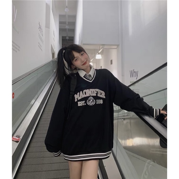 Áo hoodie oversize phong cách Hàn Quốc + cà vạt  #DHN130