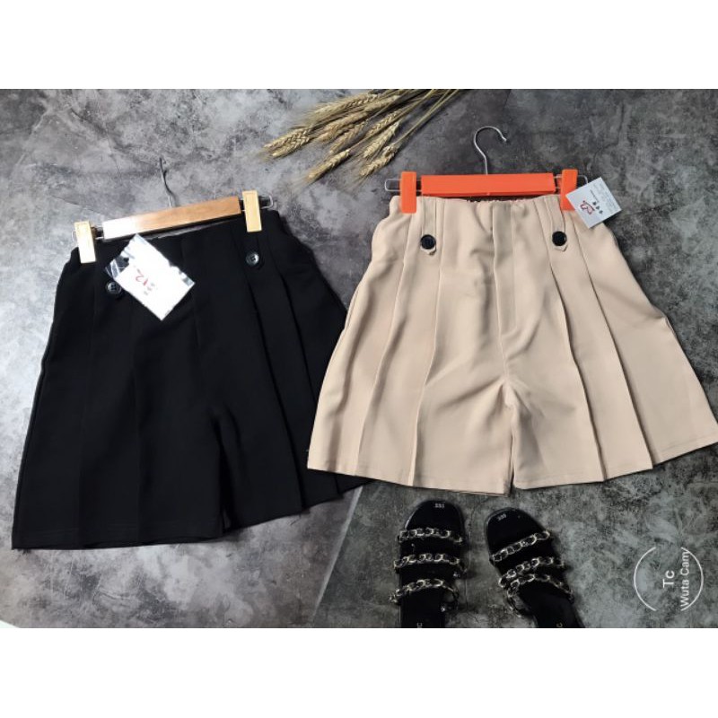 Quần short xếp ly dáng chữ A cạp cao