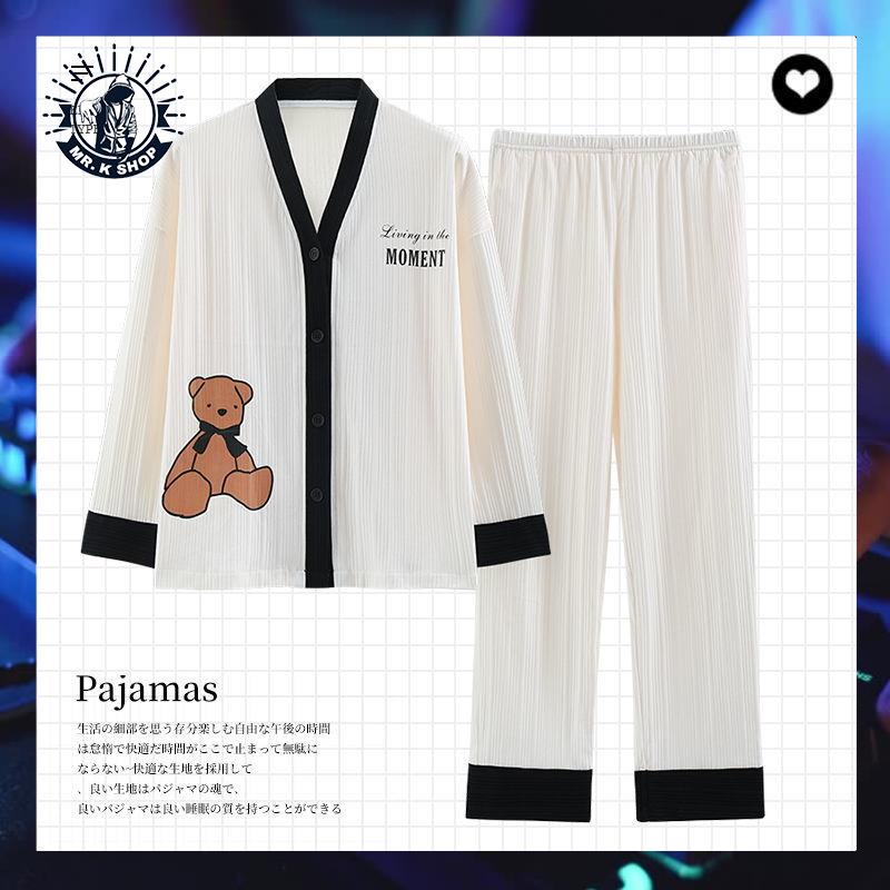 Bộ Đồ Ngủ Tay Dài Dáng Rộng Vải Cotton Thiết Kế Cỡ Lớn Thời Trang Xinh Xắn