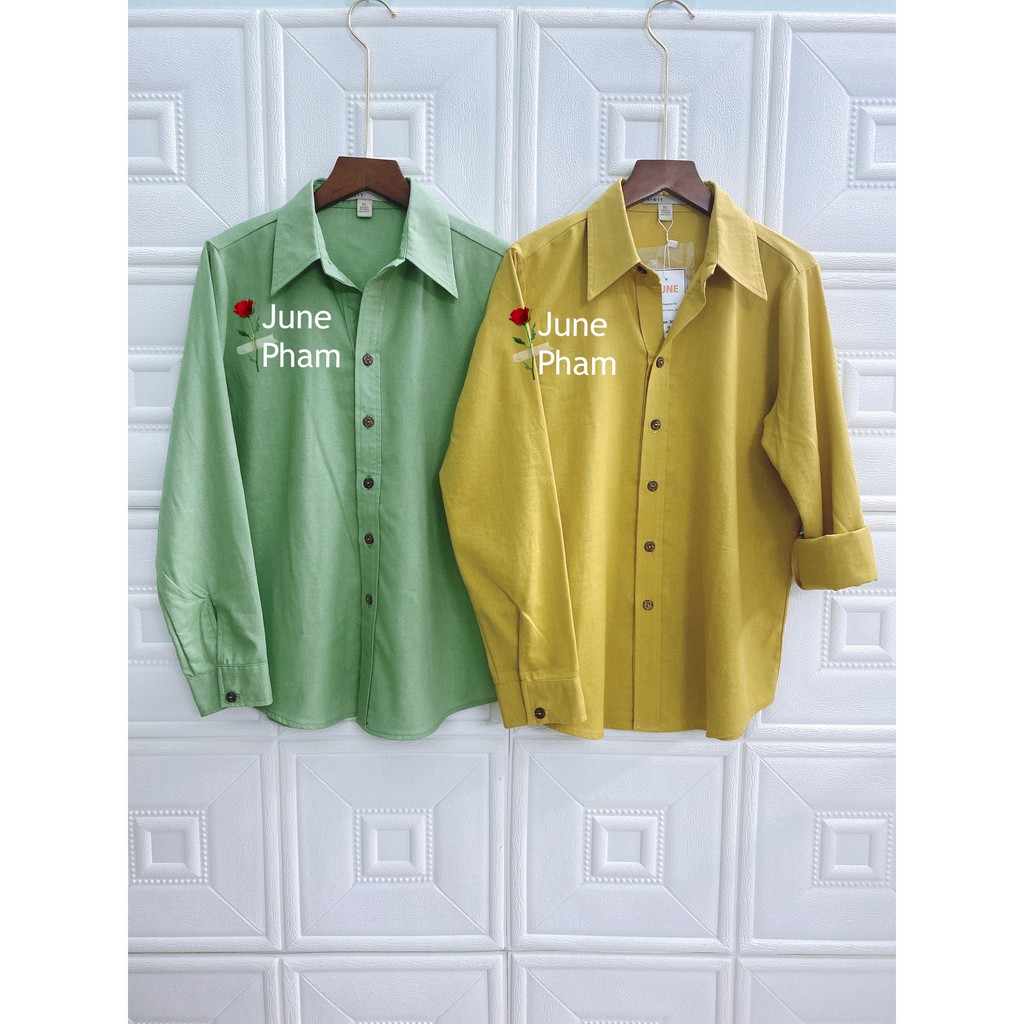 JUNE A06. Áo sơ mi tay dài Linen. Form basic. Có size lớn.