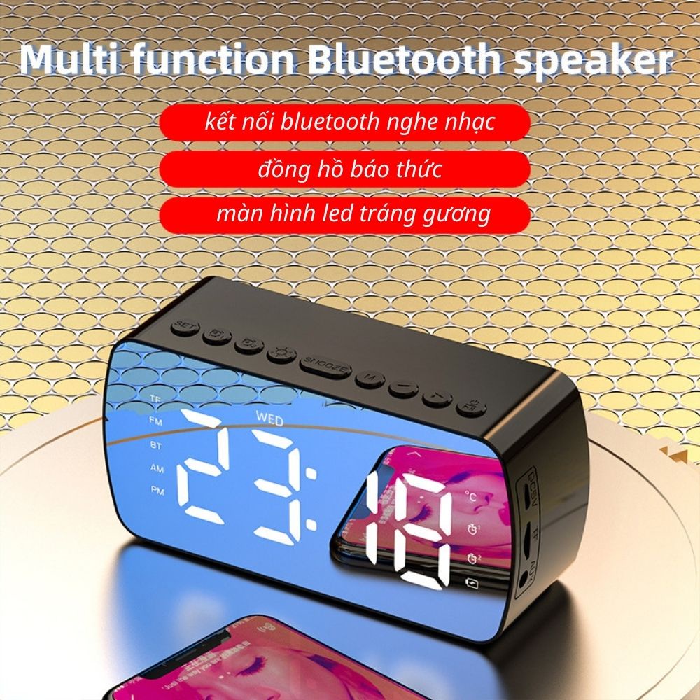 Loa bluetooth đồng hồ báo thức, loa mini không dây nghe nhạc màn hình led - Z6Q6
