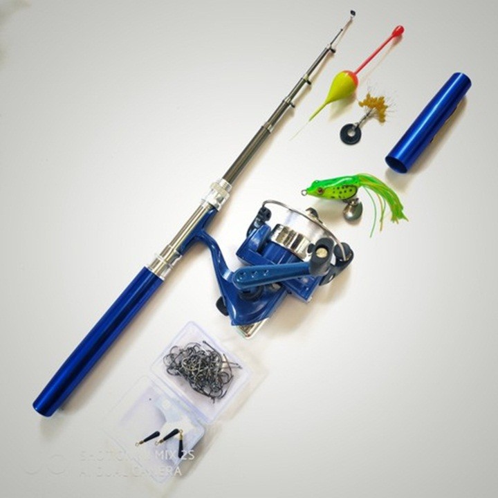 Bộ Cần Câu Bút Mini Máy Đứng Máy ngang 1m Thu Gọn 22cm Cực Kỳ Tiện Gọn