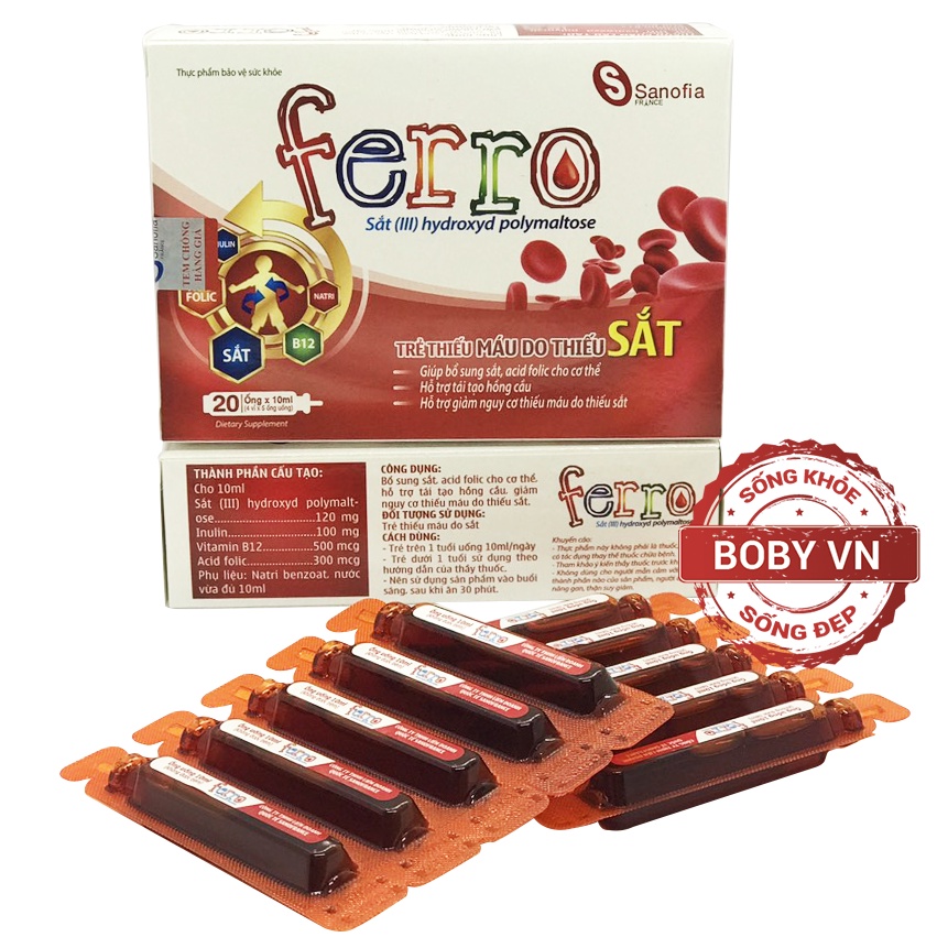 Sắt nước Ferro bổ sung sắt, acid folic cho cơ thể, hỗ trợ giảm nguy cơ thiếu máu do thiếu sắt