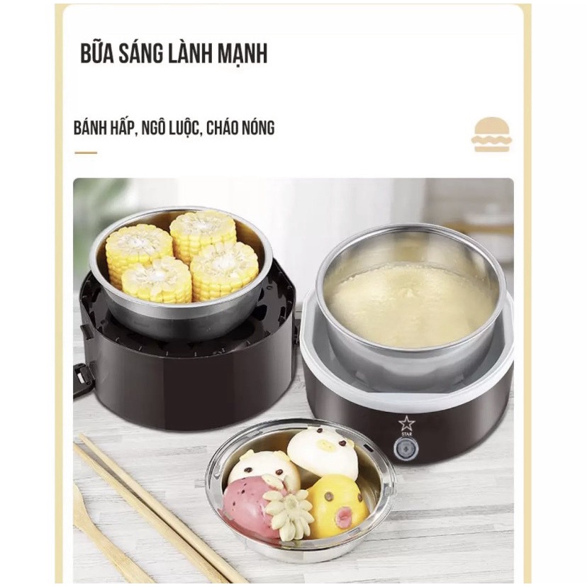 Hộp Cơm Hâm Nóng Và Nấu cơm Inox 3 Tầng, Hộp cơm cắm điện Làm Nóng Bằng Hơi Nước Siêu Tốc
