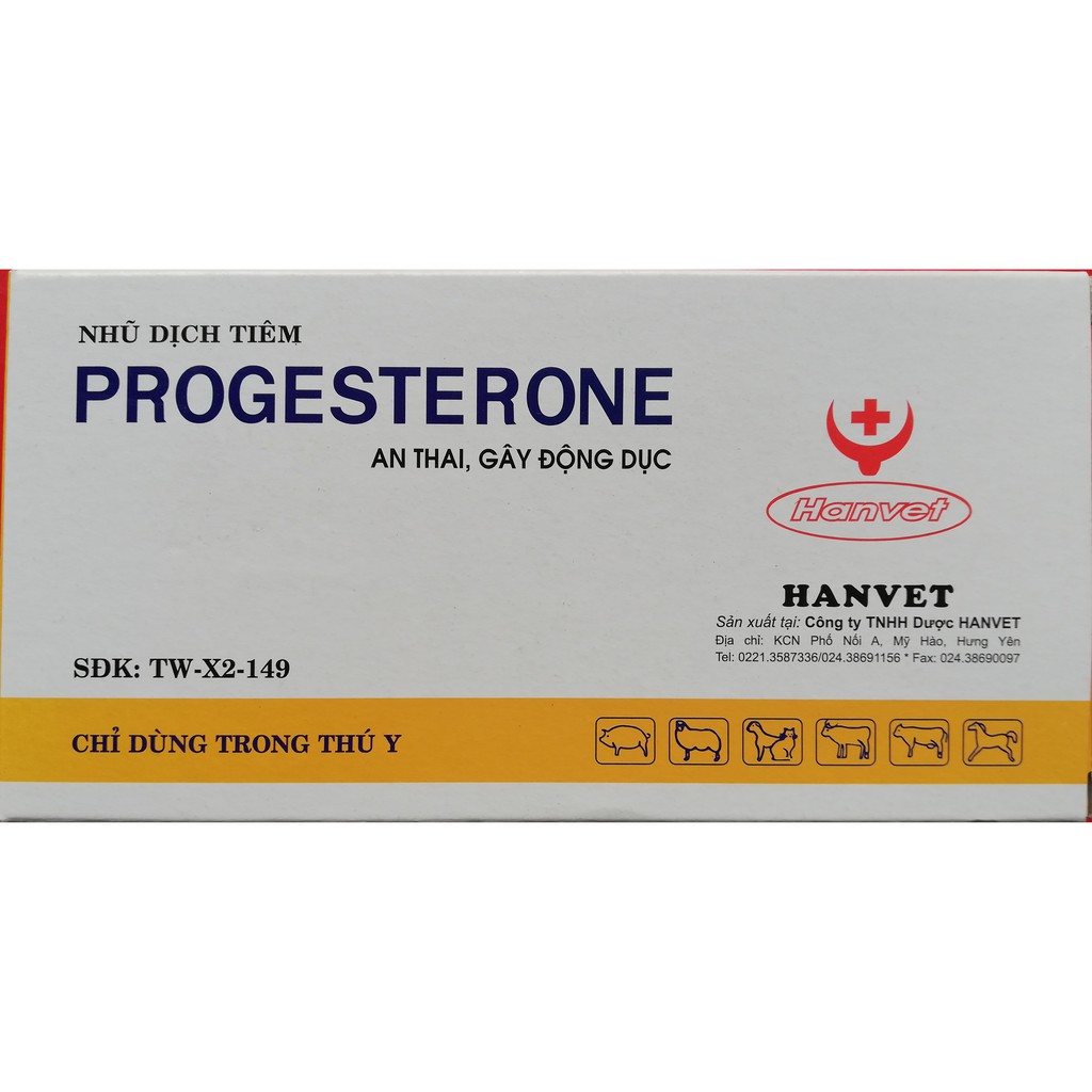 1 ống PROGESTERONE 2ml dùng an th-ai cho chó, mèo, trâu, bò, ngựa, lợn, dê, cừu.