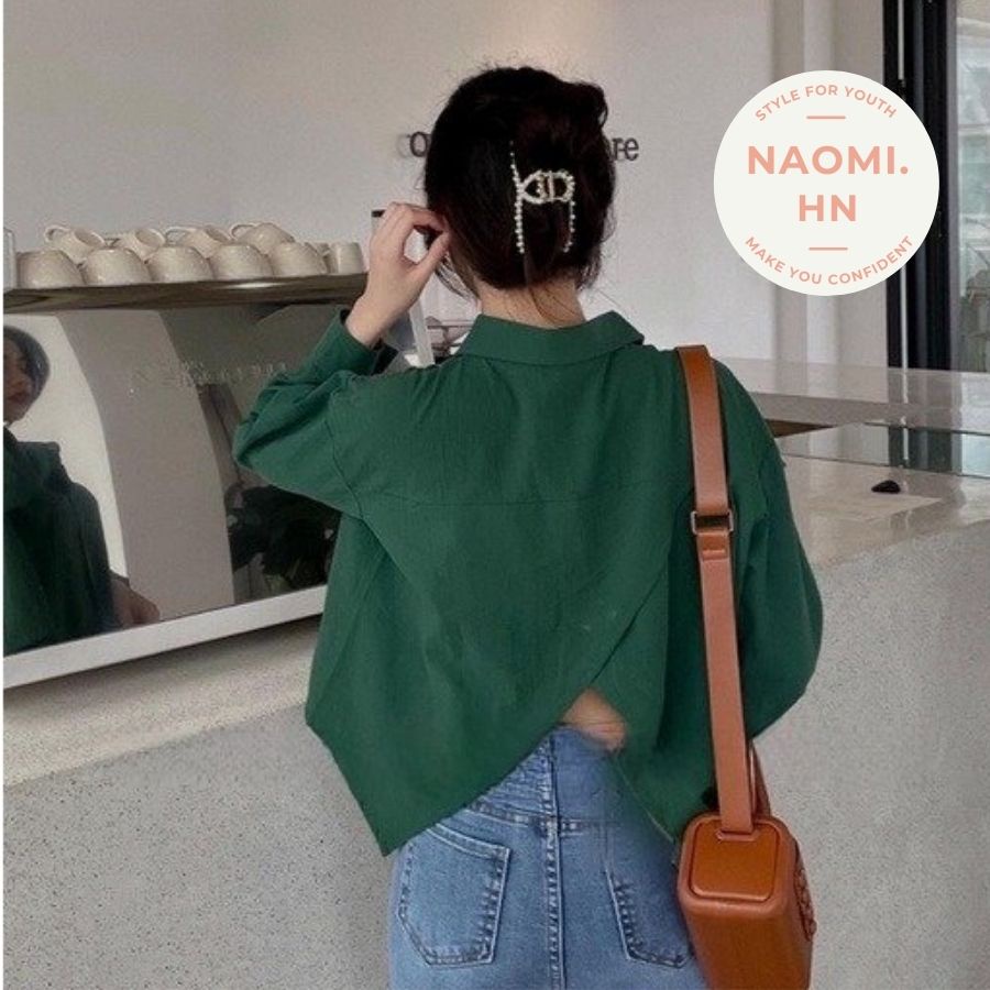 Áo sơ mi nữ xẻ tà sau lưng độc lạ dài tay cổ đức . Áo kiểu nữ xẻ tà sau lưng gợi cảm chất đẹp 3 màu xanh trắng hothit | BigBuy360 - bigbuy360.vn