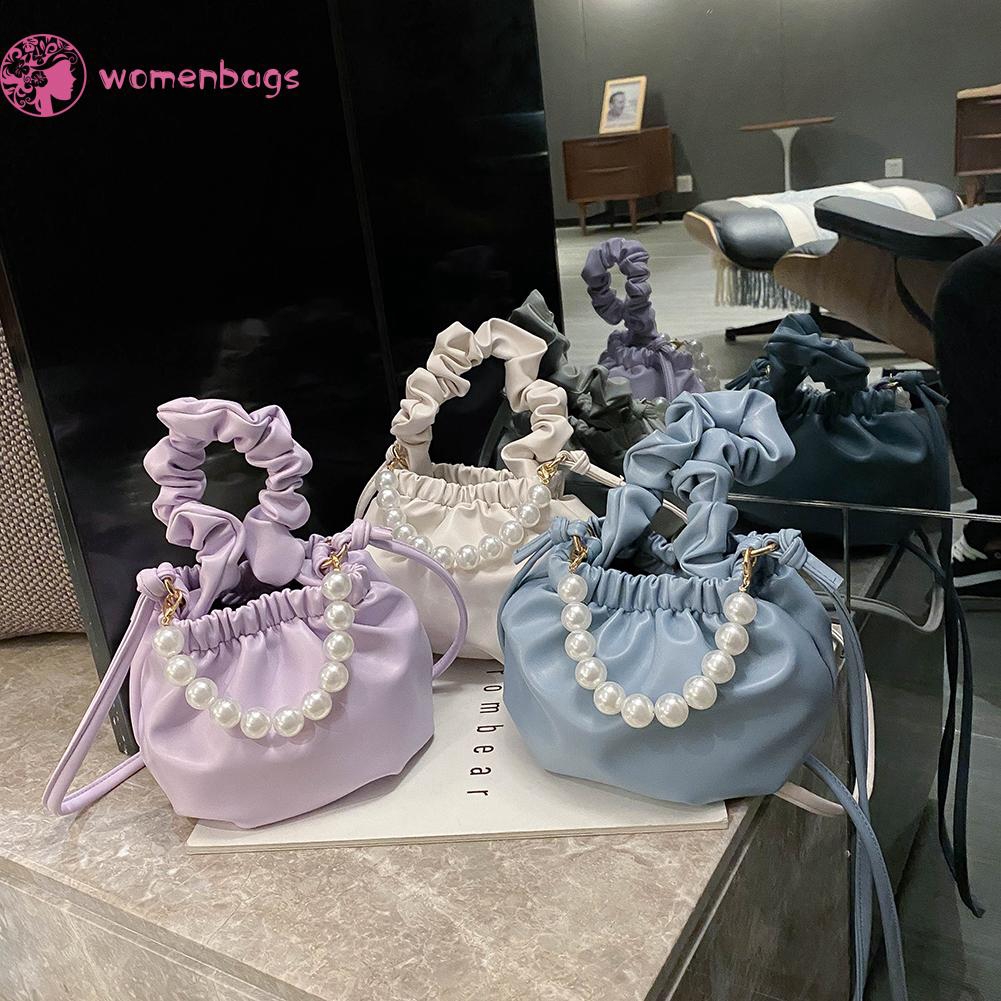 Túi đeo chéo mini xếp nếp bằng da đính ngọc trai thời trang cho nữ | BigBuy360 - bigbuy360.vn