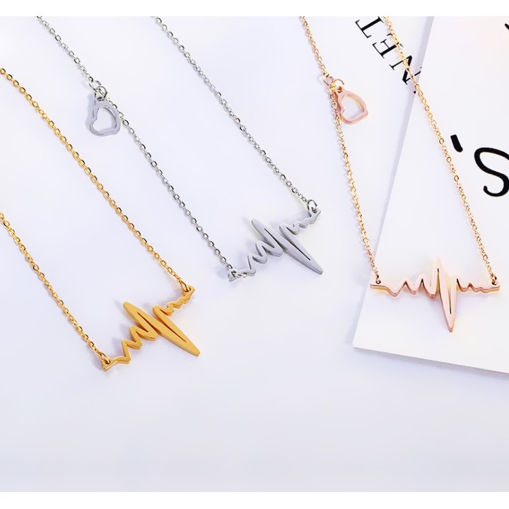 DÂY CHUYỀN TITAN CAO CẤP HÌNH NHỊP TIM THỜI TRANG TN015 - siêu đẹp, bền màu, chuẩn thời trang