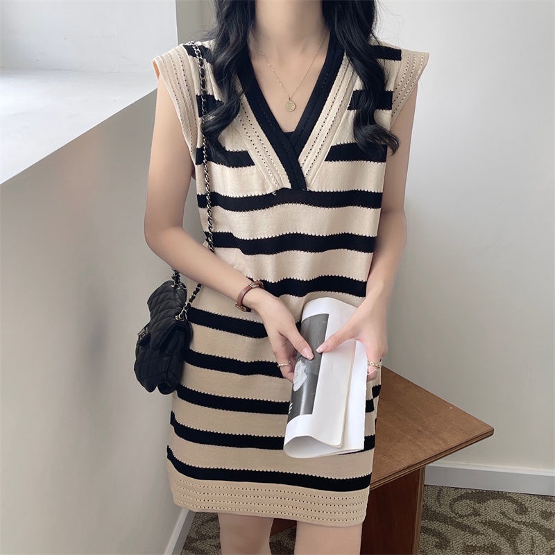 Đầm Sát Nách Hoạ Tiết Kẻ Sọc Thời Trang Mùa Hè Cho Phái Nữ  tao bao