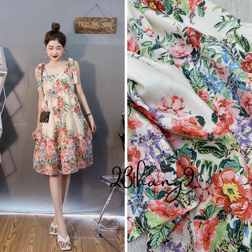 Váy hoa nhí đầm 2 dây vintage dáng mini chất thô đũi cao cấp đi biển đi phố babydoll 23thang9 boutique