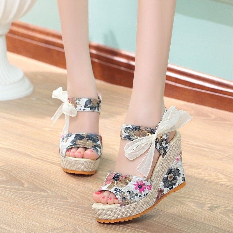 IELGY Xăng đan Đế Xuồng Đính Nơ Đáng Yêu Thời Trang Cho Nữ