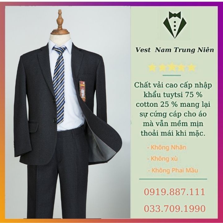 Vest Nam Trung Niên Hồng Ngọc, Bộ Vest Trung Niên Cao Cấp Tặng Kèm Cavat