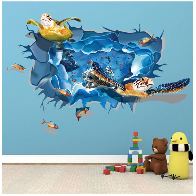 Decan dán tường đẹp, decan 3D hình Rùa Biển 0953