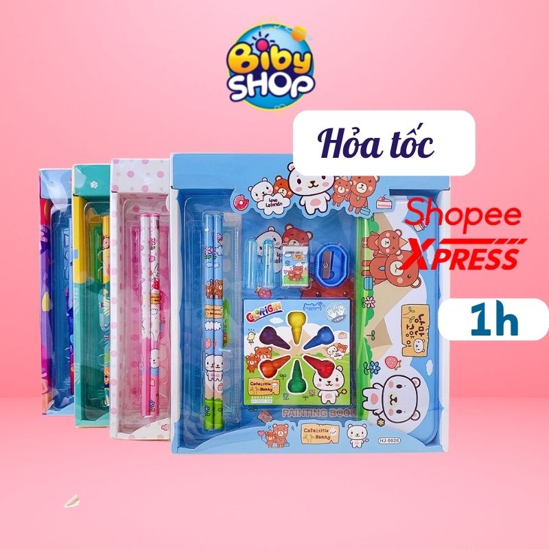 Bộ dụng cụ học tập gồm combo 9 món cute dễ thương cho các bé, bộ đồ tiện ích học tập cho bé.