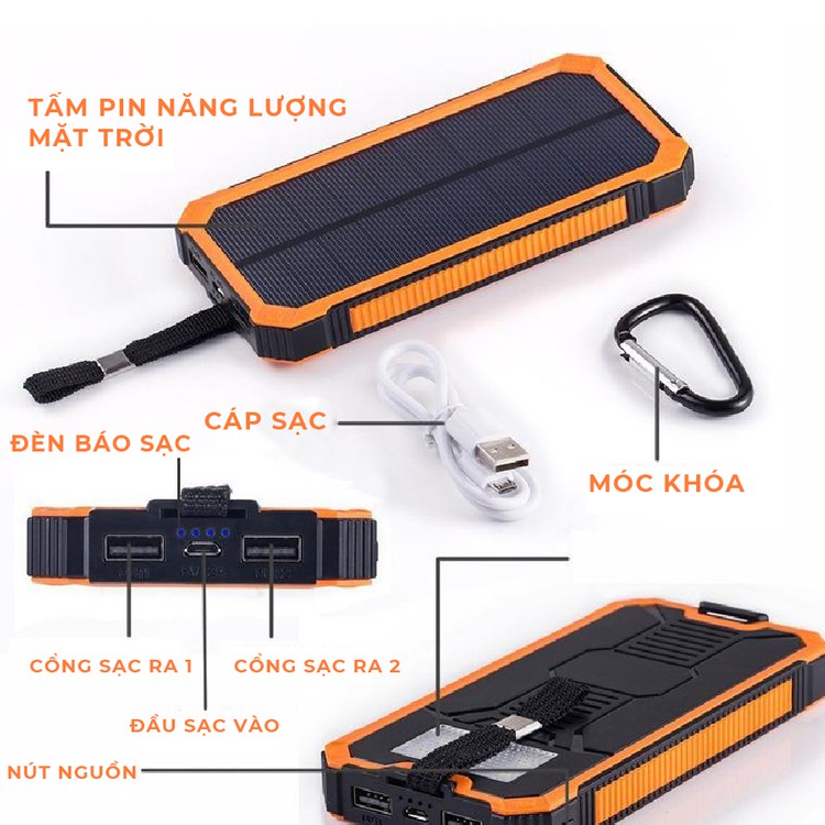 Sạc Dự Phòng Năng Lượng Mặt Trời 20000mAh - Vành Đai Chống Thấm La bàn Và Đèn pin