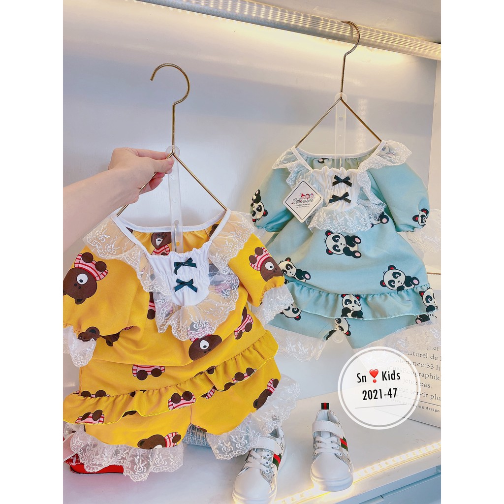 Bộ Pijama Phối Ren Cách Điêu Cực Xinh Cho Bé Gái  Unchi Store V326