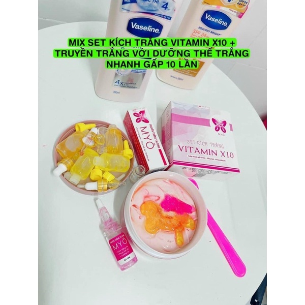 COMBO  SỮA DƯỠNG  THỂ +   SET KÍCH TRẮNG VITAMIN + TRUYỀN TRẮNG pha dưỡng thể (tặng kèm hộp trộn kem)