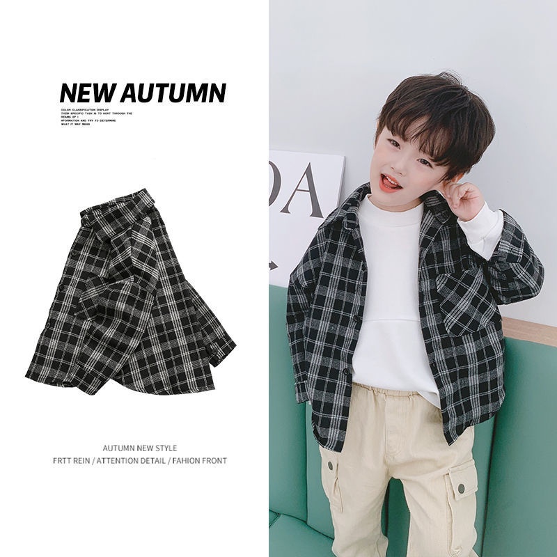 Áo sơ mi Cotton kẻ sọc caro thiết kế mới thời trang mùa thu theo phong cách hàn quốc cho bé trai