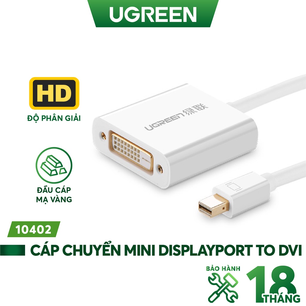 Cáp chuyển đổi Mini DisplayPort to DVI Converter UGREEN 10402 (màu trắng)
