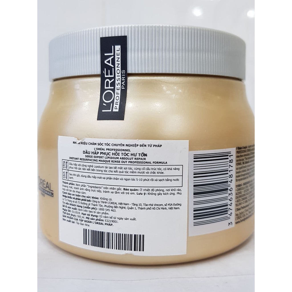 Dầu Hấp Phục Hồi Tóc Hư Tổn LOreal Absolut Repair Gold Quinoa Protein 500ml