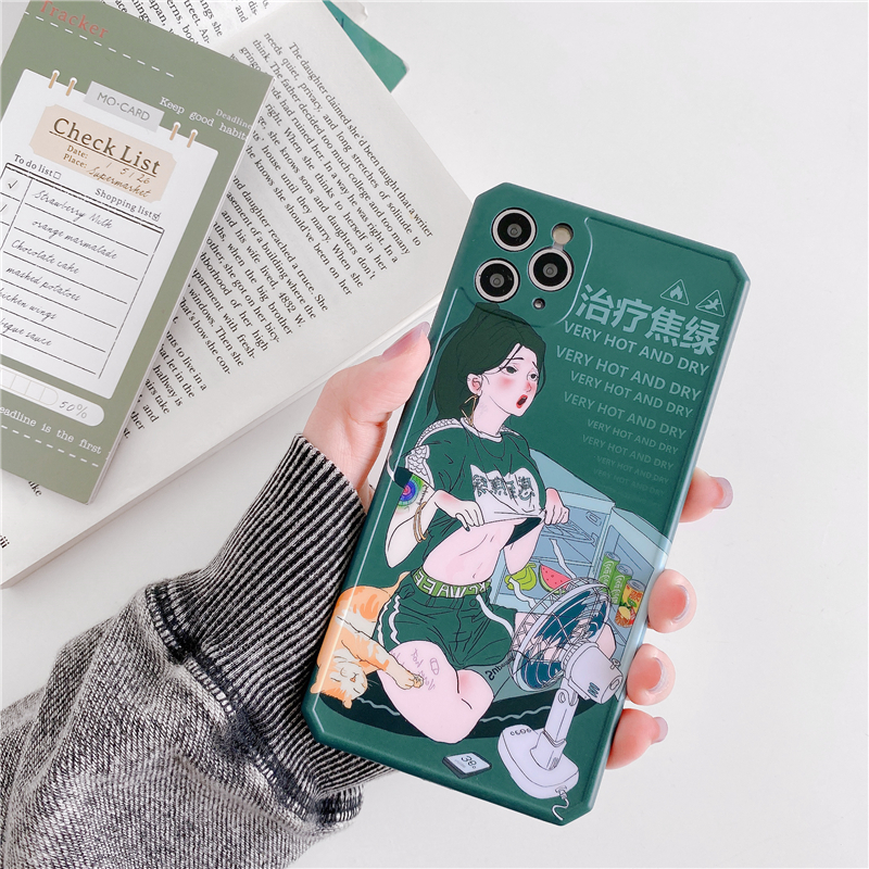 Silicone Phone Case Play Win Spoof Cartoon Girl Text Shell11Pro/MaxAppleX/XS/XR/SEPhone CaseiPhone7pWomen's8plusSilicone Unique Creative Anti-Fall All-Inclusive Camera Protective Case12 qhF9