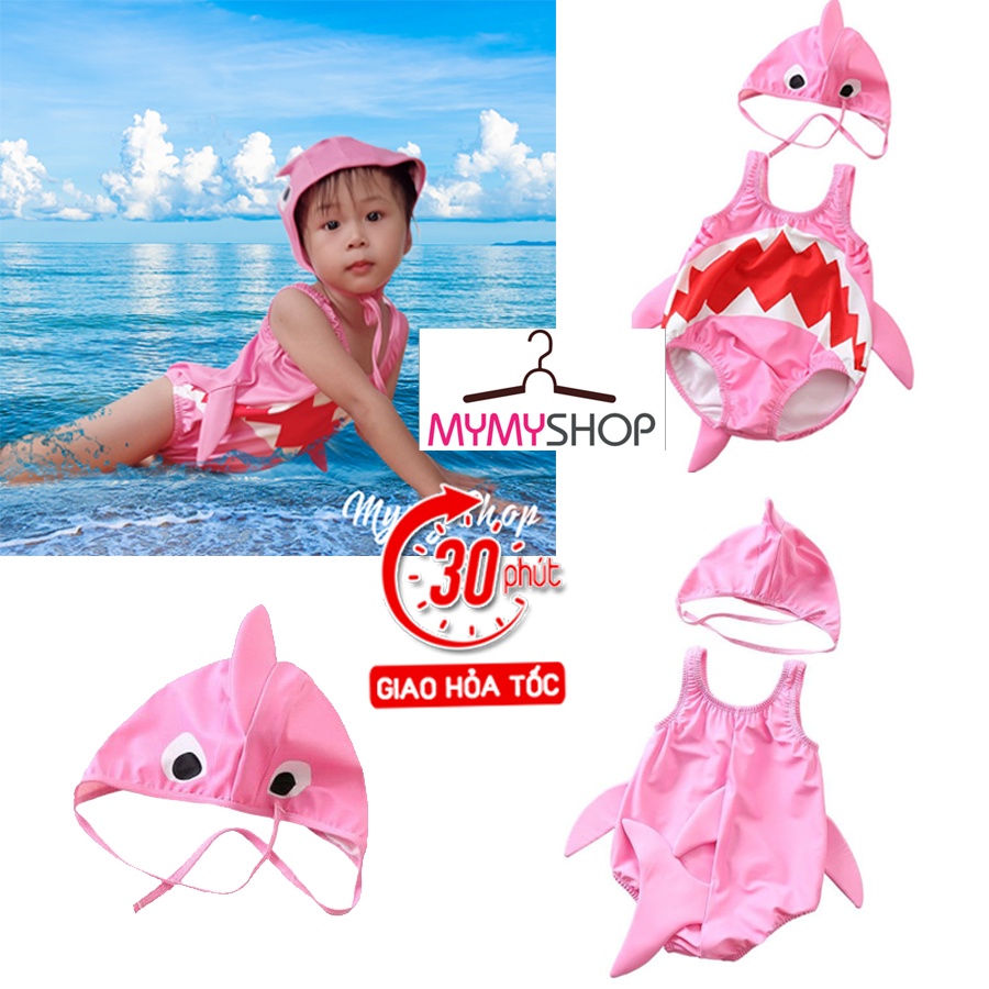 Đồ Bơi Bé Trai/Bé Gái Hình Cá Mập có đuôi siêu cute dễ thương kèm Mũ/Nón