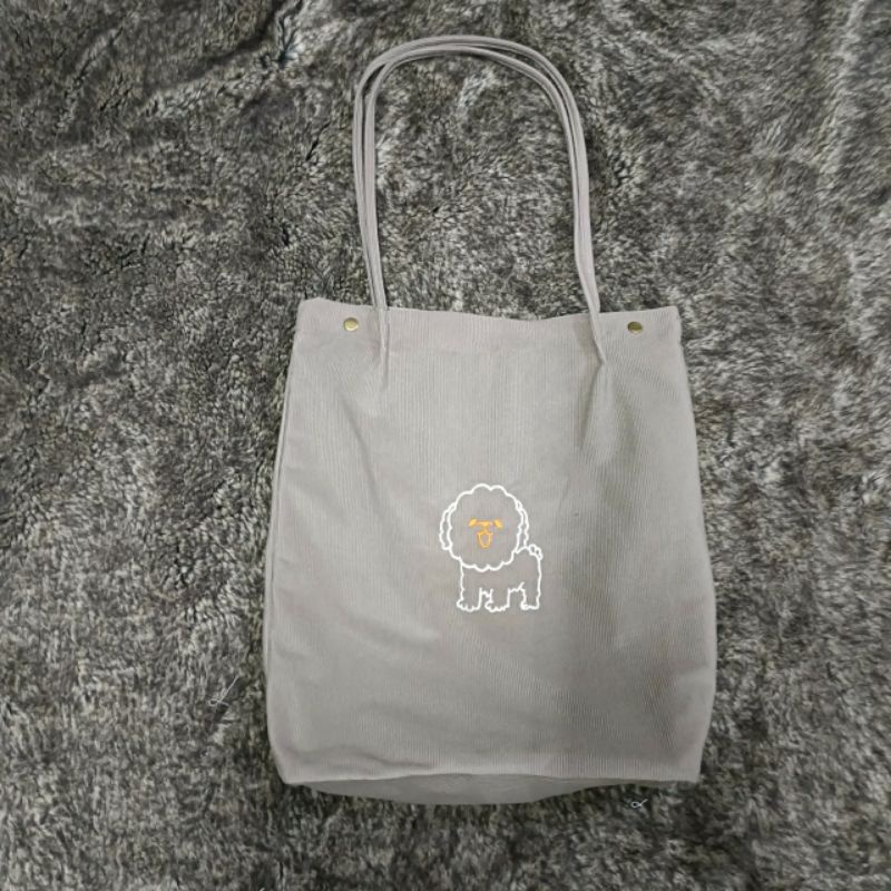 Túi đeo vai, vải gân nhung đẹp, mềm, chó thêu - CHÓ CUTE