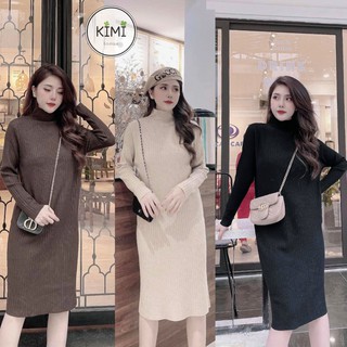 Váy đầm len suông cổ 3 phân các màu