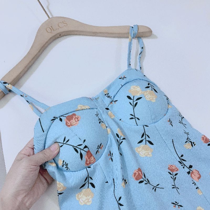 [🔥HÀNG MỚI🔥] váy hoa nhí maxi 2 dây cột nơ-đầm maxi hoa nhí xanh hai dây hở lưng cột nơ(HÀNG QC+ size)