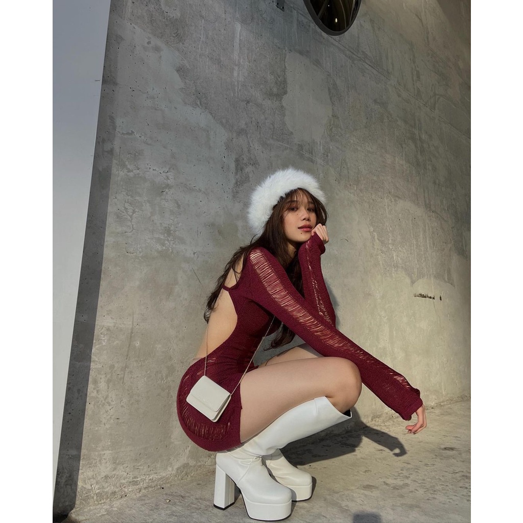 Đầm Dự Tiệc Tay Dài Cổ Tròn Thiết Kế Xẻ Tà Thời Trang Cho Nữ