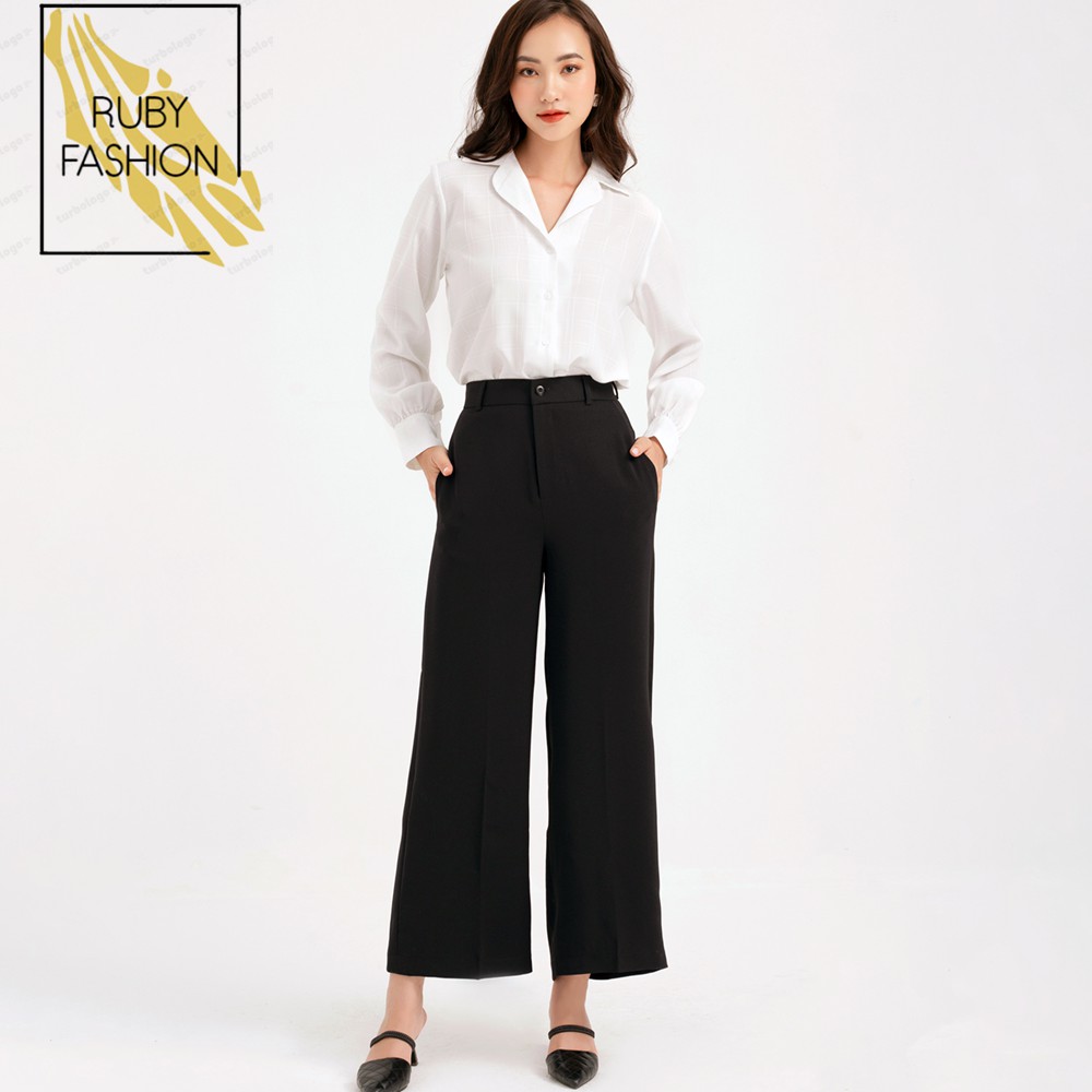 Quần suông ống rộng Ruby Fashion lưng cao vải cao cấp culottes nữ mặc kéo dài chân