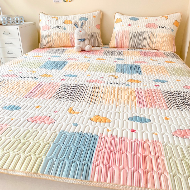 Bộ Thảm Lót Giường Ba Món Bằng Cao Su Lụa Mát Có Thể Giặt Sạch