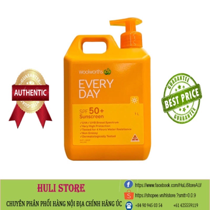 Kem chống nắng cao của Úc Woolworths Everyday SPF50