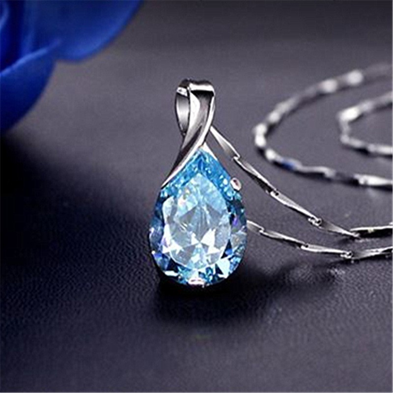 Dây Chuyền Mặt Đá Topaz Xanh Dương Phong Cách Hàn Quốc