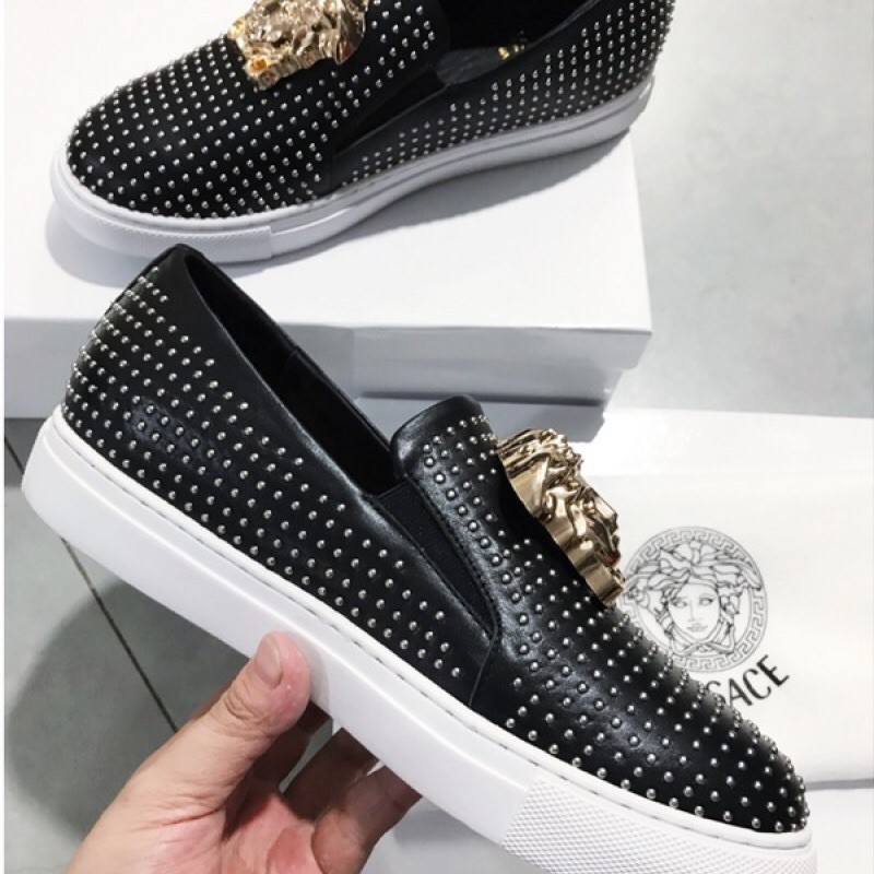 (XẢ LỖ) Giày lười Slipon da đính hạt đinh Versace