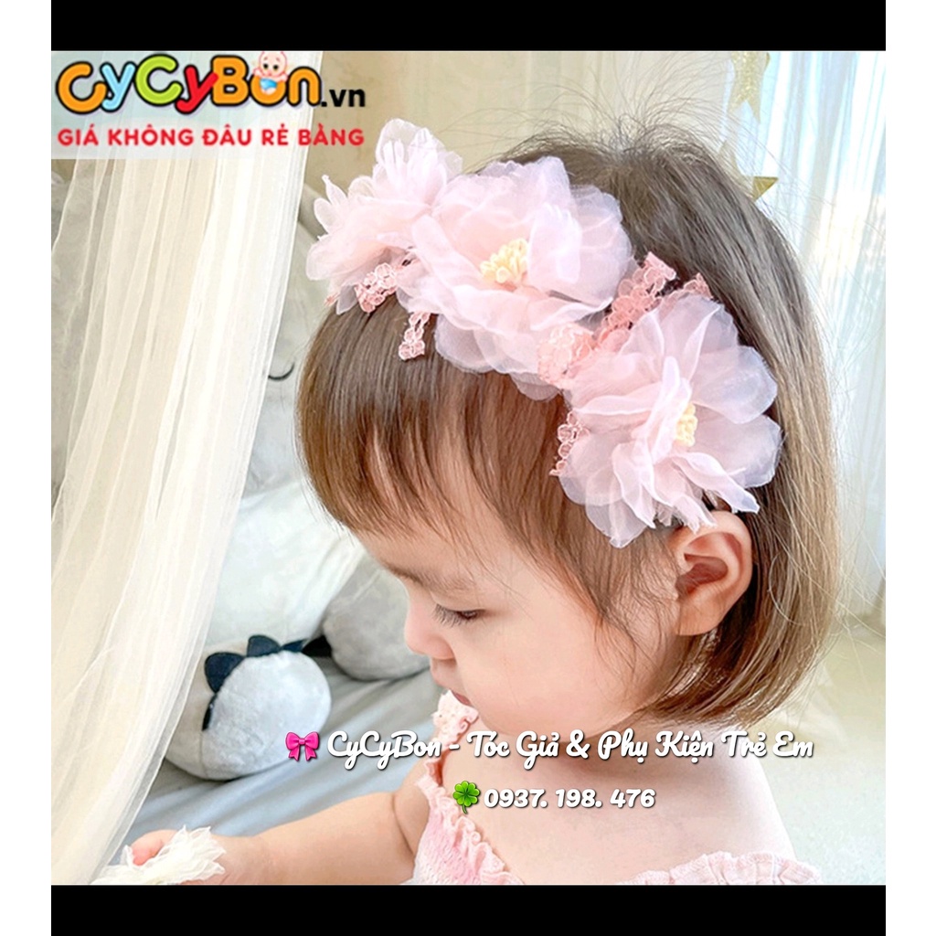 Băng Đô Bờm Tóc Cài Tóc Cho Bé Gái Đính Hoa Voan Siêu Xinh Co Giãn Thoải Mái Theo Cỡ Đầu Của Bé !