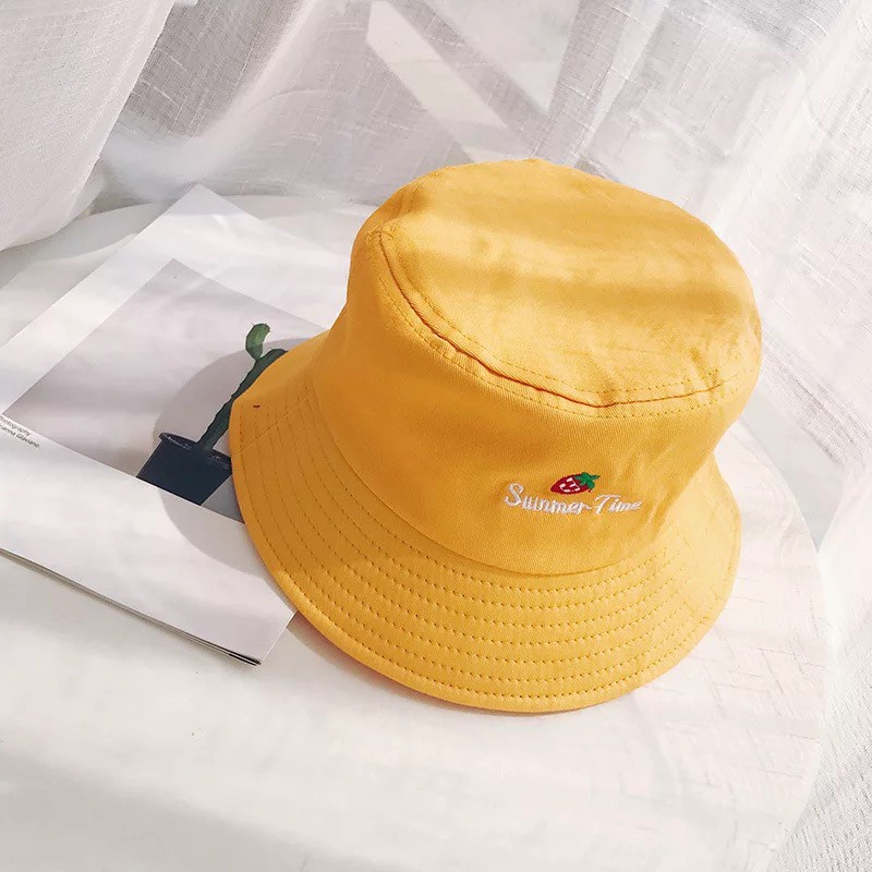 Nón bucket quả dâu Summer Time - Mũ bucket rộng vành size L (61-62cm)