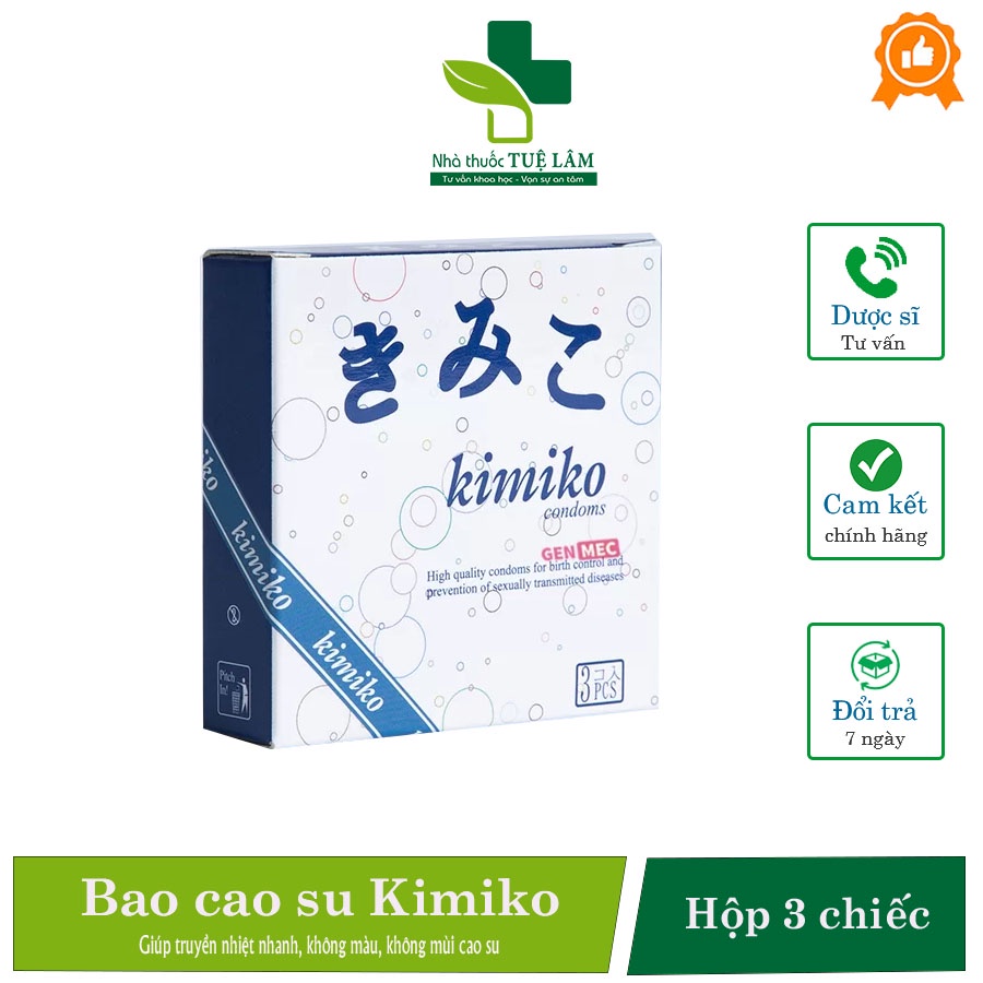 Bao cao su Kimiko nhật bản hộp 3 chiếc gai giúp truyền nhiệt nhanh, tăng khoái cảm, độ mỏng 1/2 bao cao su thông thường