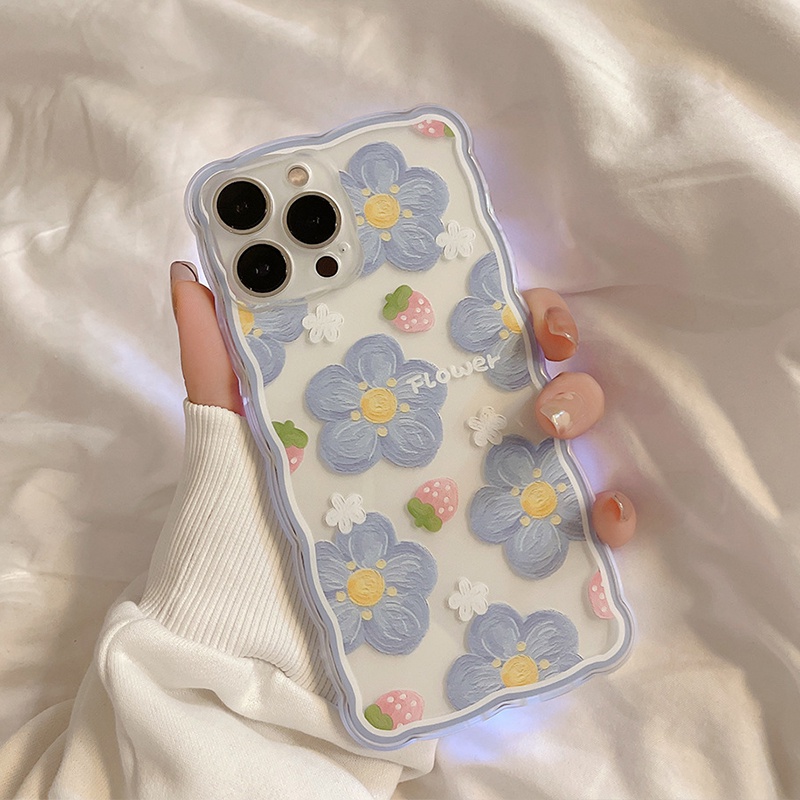Ốp Điện Thoại TPU Mềm Trong Suốt Chống Rơi Họa Tiết Hoa Xanh Dương Cho Compatible for iPhone 7/8plus X/Xs 11 11pro max 12 12pro max 13