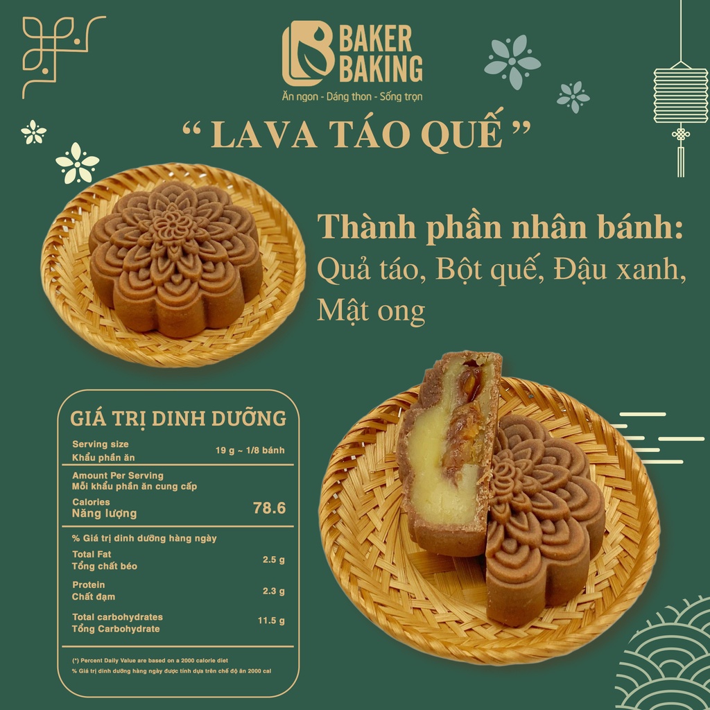Bánh trung thu healthy cao cấp 2023 Baker Baking ít ngọt, không phẩm màu, mix nhiều vị 150gr