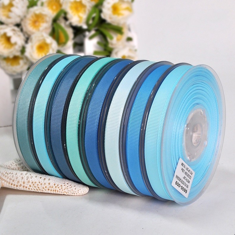 Ruy băng gân tông màu xanh 16mm phụ kiện thời trang phụ liệu nơ tóc đồ handmade dây thủ công gói quả trang trí#303-374