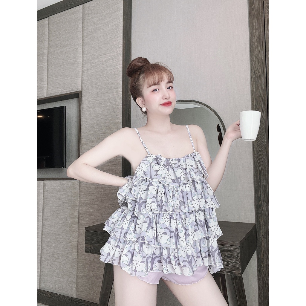 Đồ Ngủ Sexy Nữ, Bộ Chiffon 4 Tầng Cực Xinh Dưới 70Kg