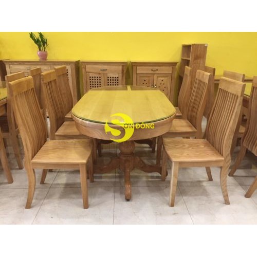 Bàn ăn gỗ sồi oval 6 ghế