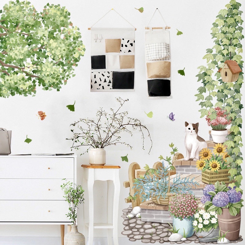 Decal dán tường mẫu mèo lùm cây( kt shop ghi trên ảnh)