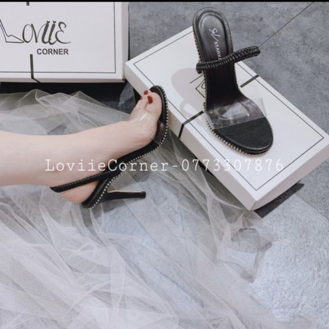 LOVIIECORNER- GIÀY SANDAL CAO GÓT QUAI TRONG VIỀN BI GÓT NHỌN 7 PHÂN  MÀU ĐEN - SANDAL GÓT NHỌN QUAI TRONG 7 PHÂN | BigBuy360 - bigbuy360.vn
