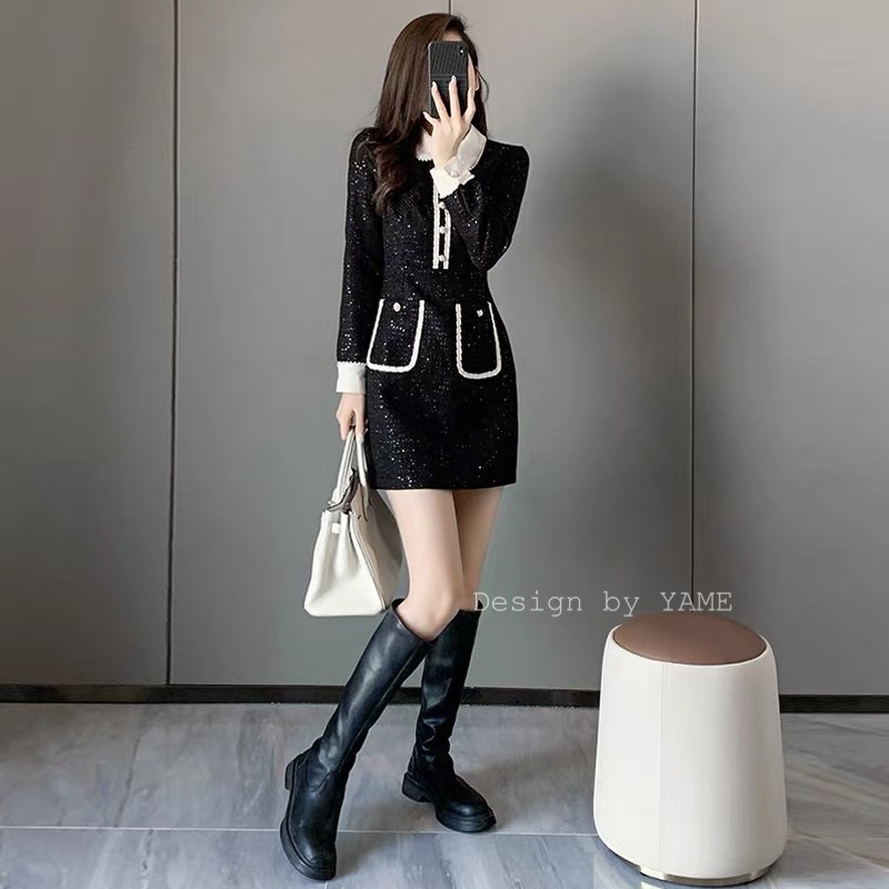 Váy dạ đen túi nắp tiểu thư sang chảnh YAME 510