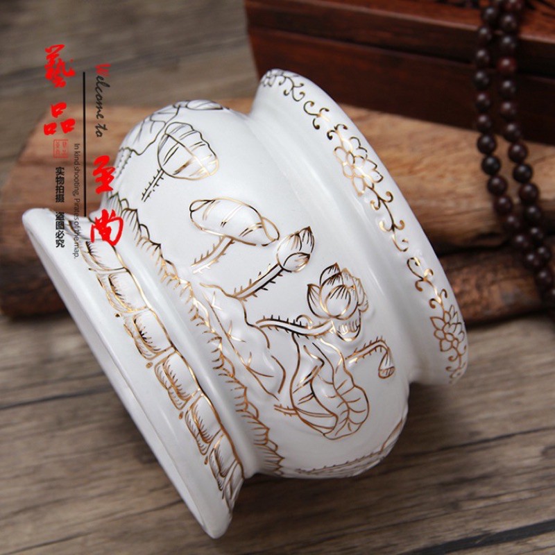 [ĐỒ THỜ CÚNG] LƯ HƯƠNG BẠCH NGỌC SỨ TRẮNG HOA SEN NỔI